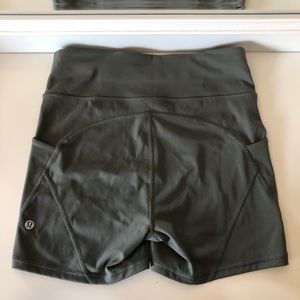 Olive green lulu lemon biker shorts size 6